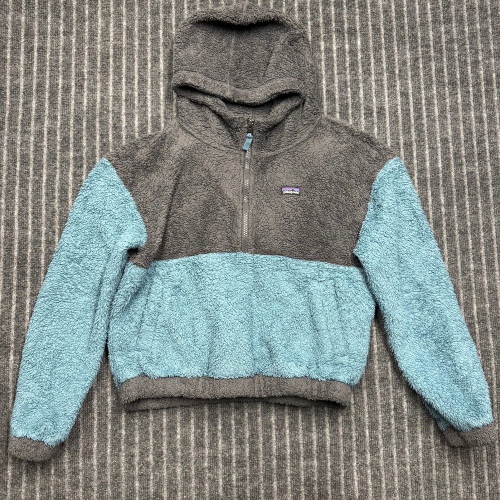 Patagonia Girls Re-Tool 1/2 Zip Fleece Hoodie XXL 16-18 Grey Blue 65445 FA21